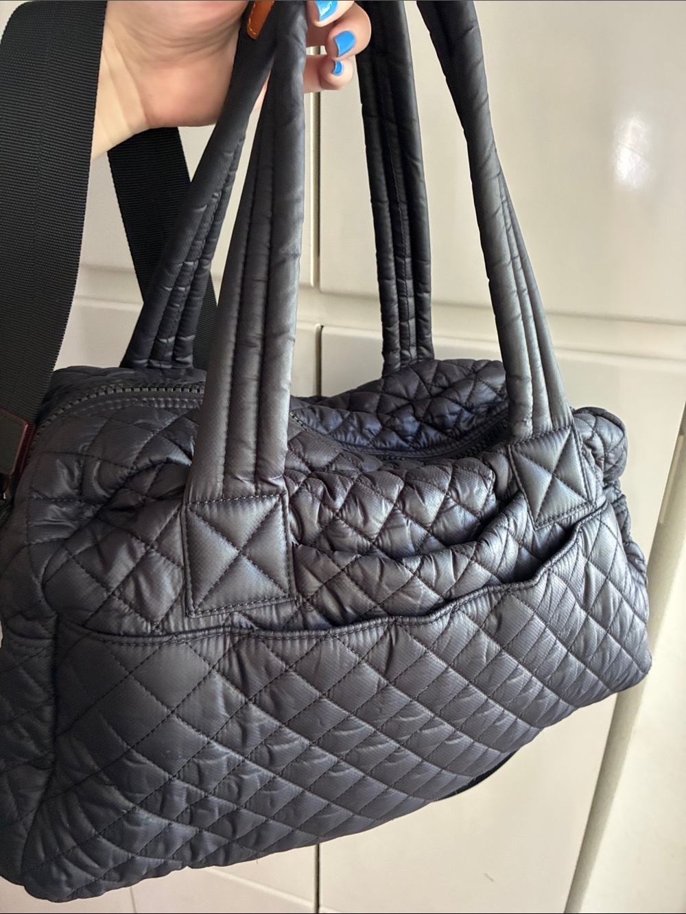 MZ Wallace Blue Quilted Travel Jimmy Tote Bag